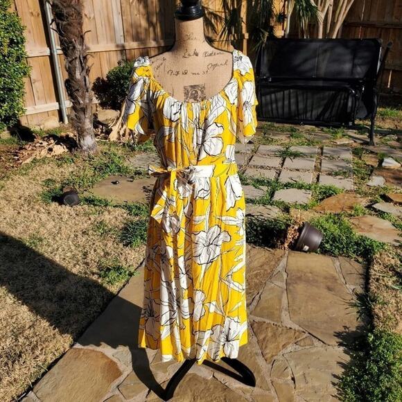 Yellow and white floral off shoulder peasant boho dress plus size 2X - Picture 1 of 10